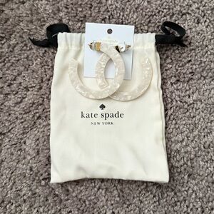kate spade Pearlized Ivory Marble Hoop Earrings with Gold Posts